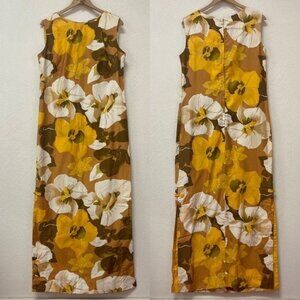 Vintage 1960's Hawaiian Casuals by Stan Hicks Yellow Floral Maxi Dress Sz Med